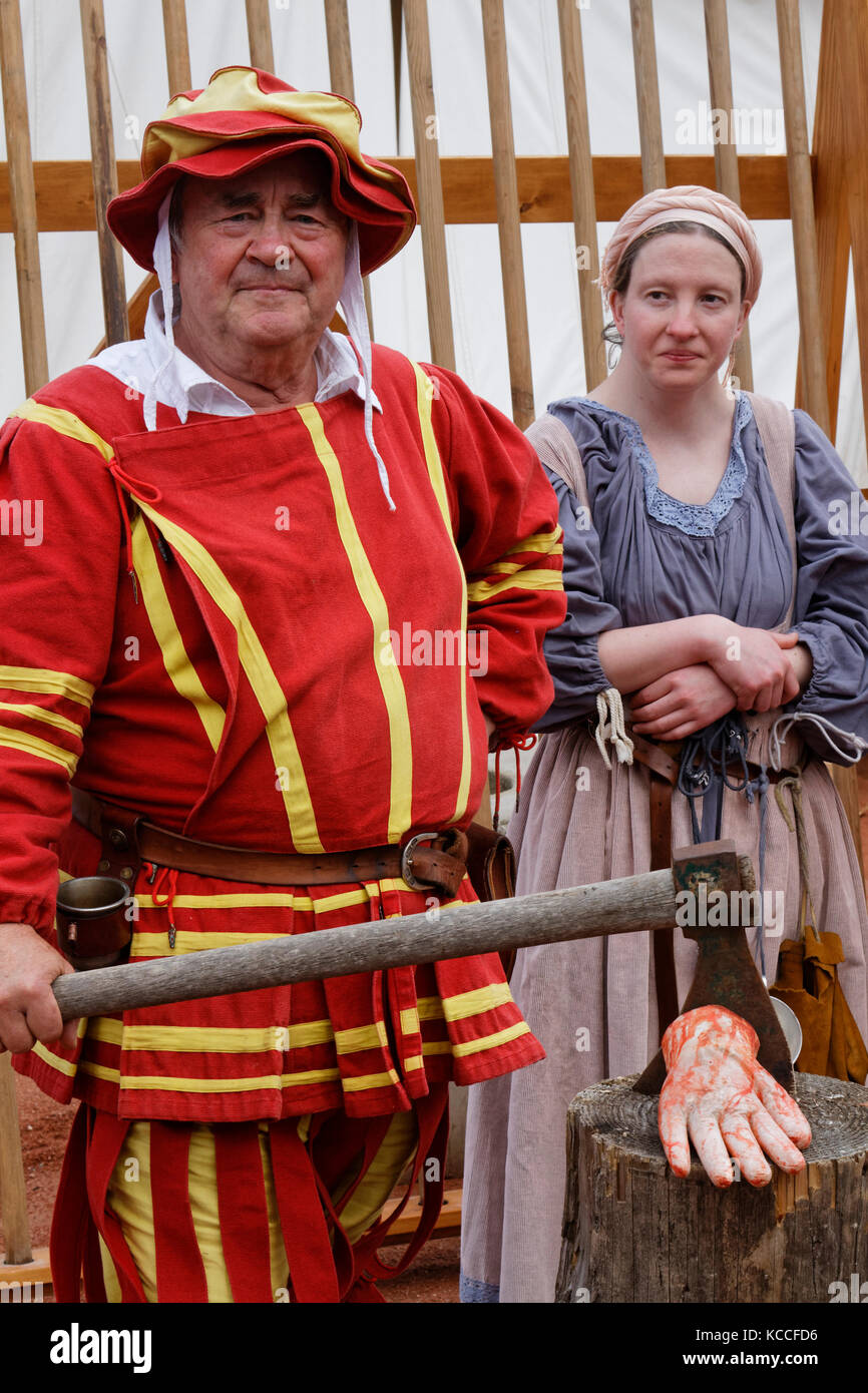 LYON, France, May 13, 2017 : Disguised people in Renaissance clothes in Vieux-Lyon district. Every year, Lyon returns to the past to celebrate its her Stock Photo