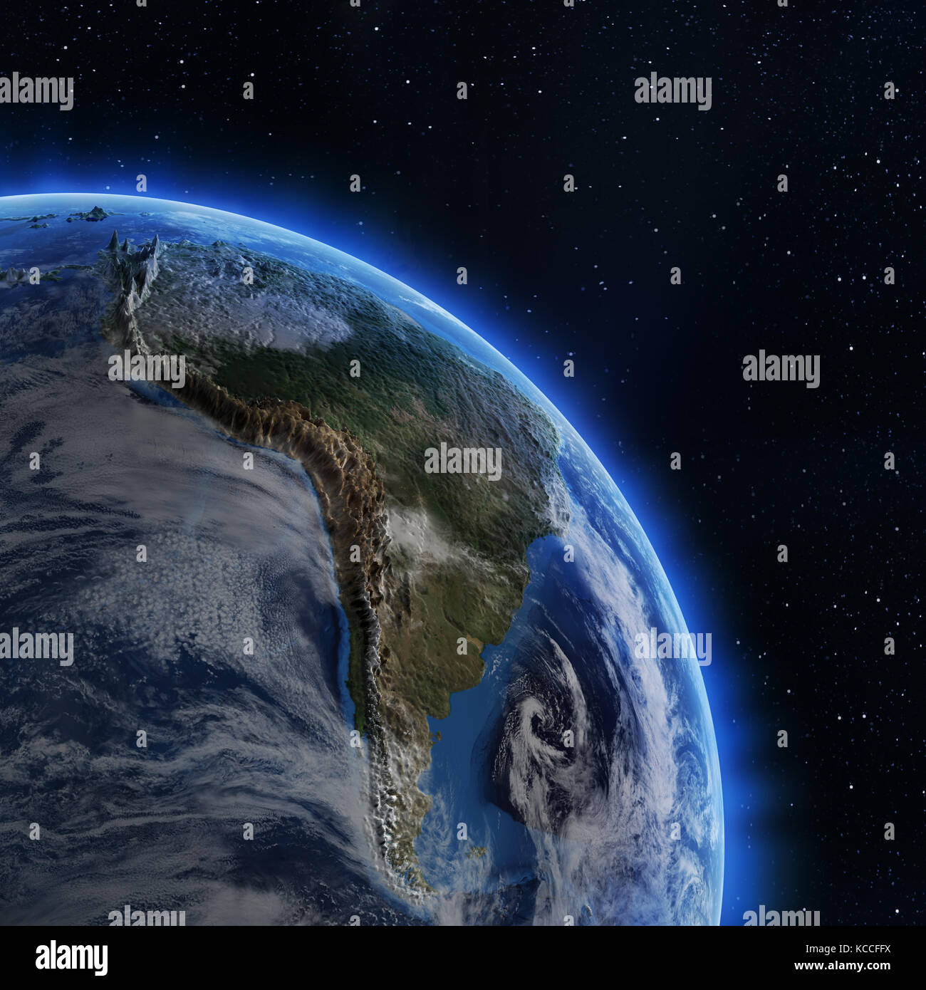 South America from space 3d rendering Stock Photo