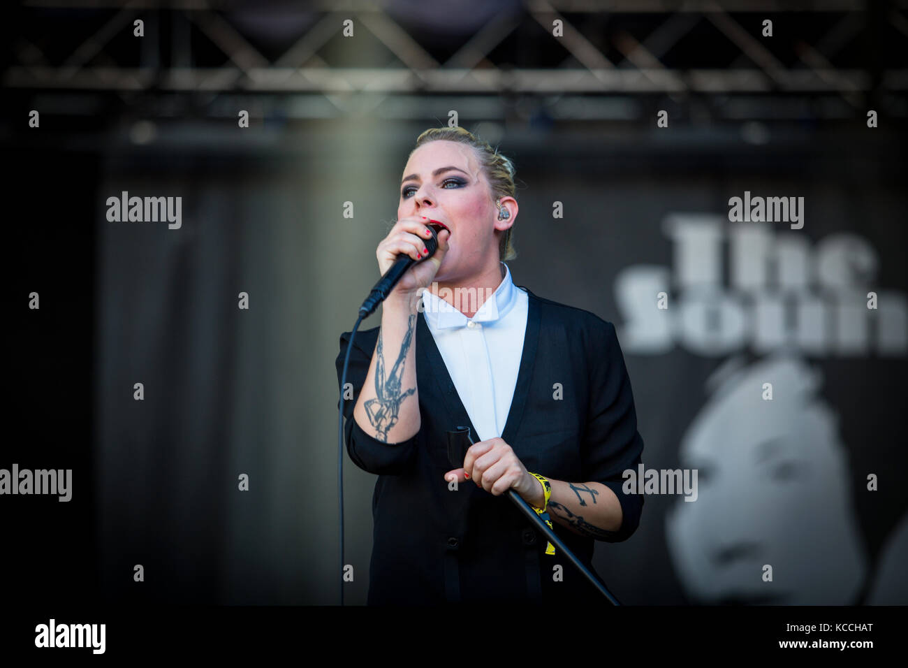 The Swedish indie rock and new wave band The Sounds performs a live concert at the German music festival Berlin Festival 2013. Here singer and songwriter Maja Ivarsson is pictured live on stage. Germany, 06/09 2013. Stock Photo