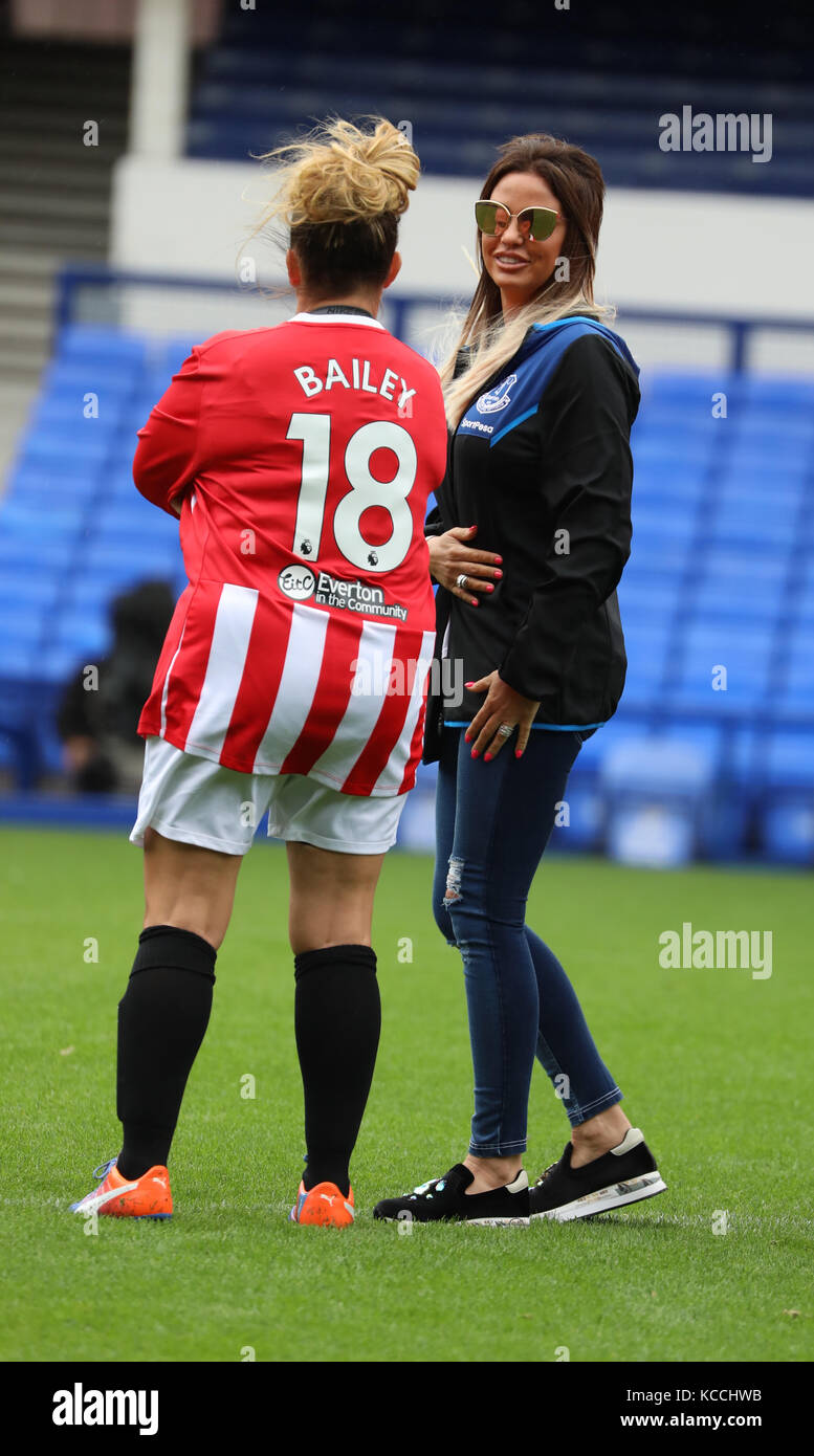 There's Only One Bradley Lowery charity football match, with Katie Price and Tony Bellew managing pro-celebrity teams in a charity football match in memory of Bradley Lowery, who died age six earlier this year, at Goodison Park in Liverpool.  Featuring: Katie Price, sam baily Where: Liverpool, United Kingdom When: 03 Sep 2017 Credit: David Sims/WENN.com Stock Photo