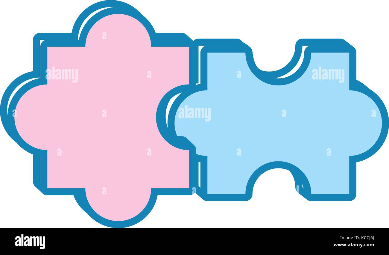 flat line colored puzzle over white background vector illustration