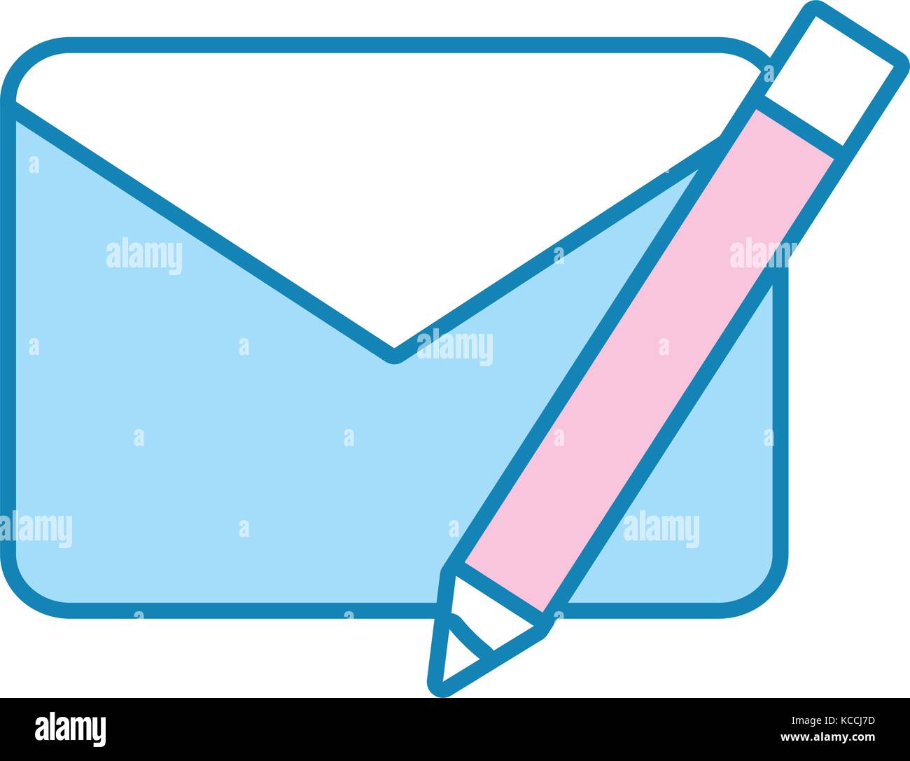 flat line colored  envelope  with pencil over white background  vector illustration Stock Vector
