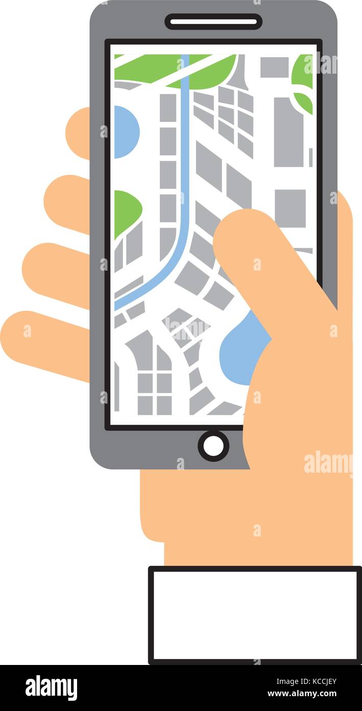 hand holding mobile phone with gps navigator screen Stock Vector Image ...