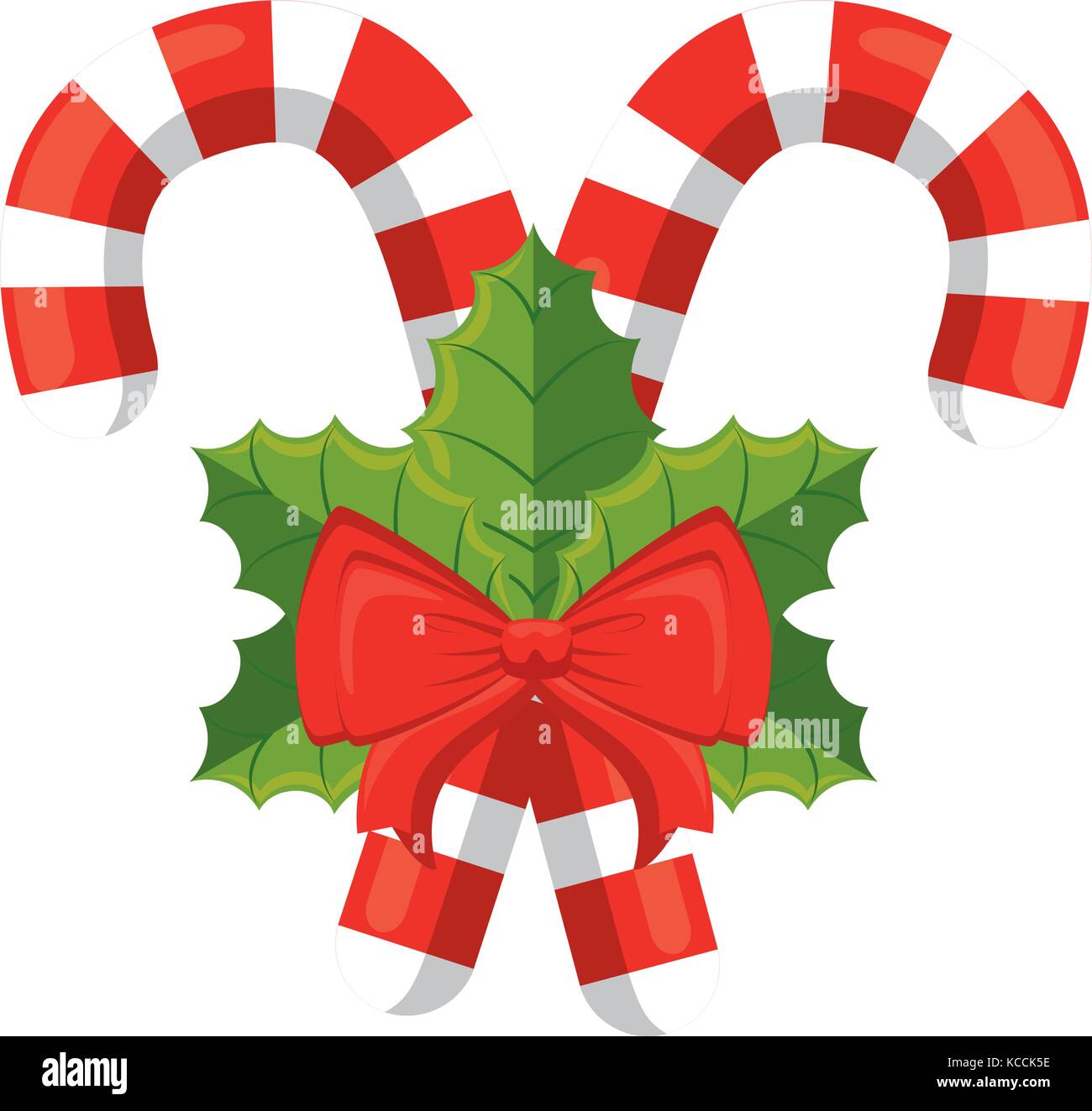 merry christmas cane with bow and leafs vector illustration design ...