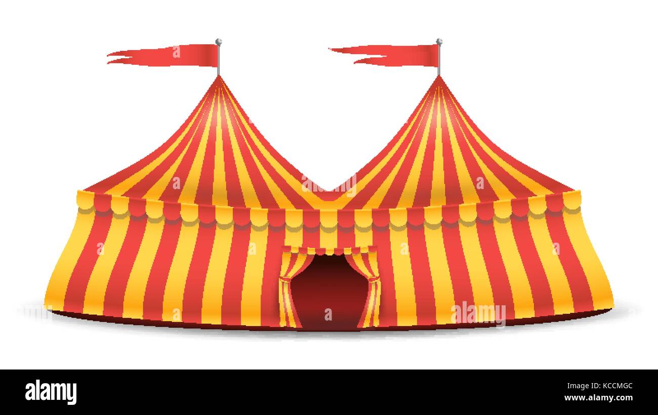 Realistic Circus Tent Vector. Red And Yellow Stripes. Cartoon Big Top ...