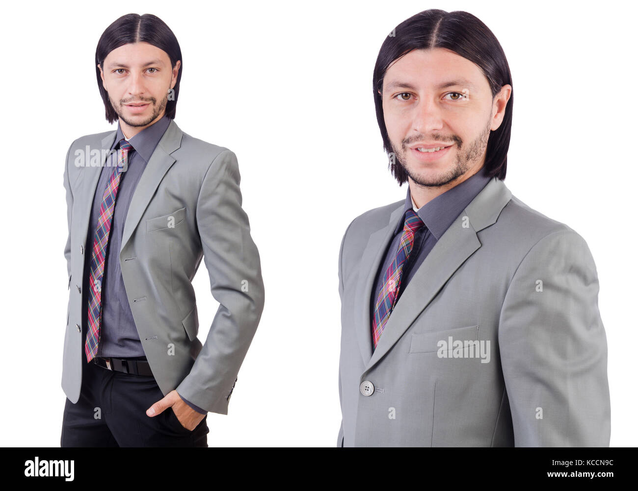 Young businessman in gray suit isolated on white Stock Photo - Alamy