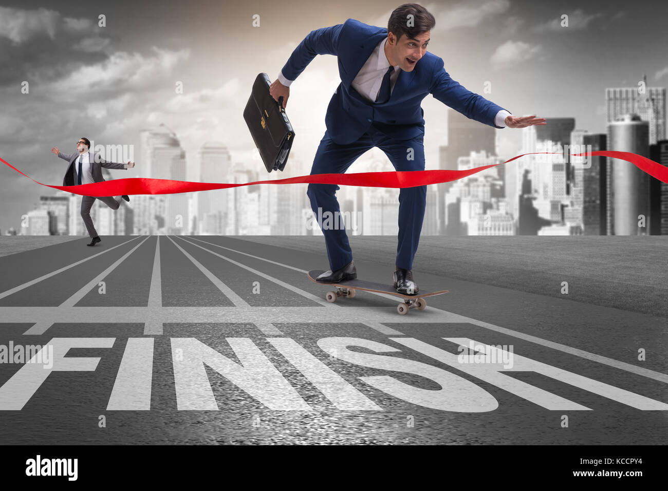 Businessman beating competition on skateboard Stock Photo - Alamy