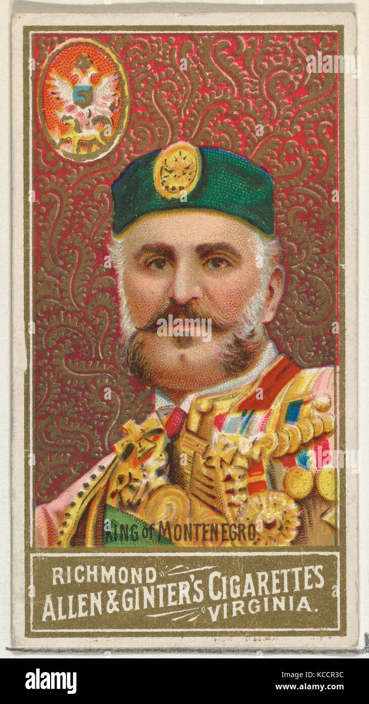 King of Montenegro, from World's Sovereigns series (N34) for Allen & Ginter Cigarettes, 1889 Stock Photo