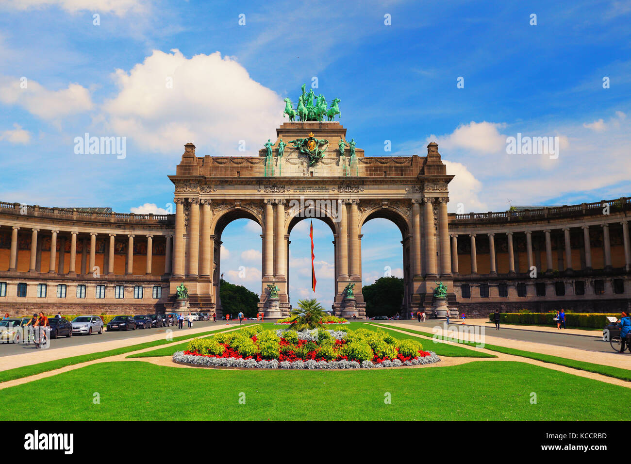 Brussels, Belgium - July 17, 2017: Parc du Cinquantenaire in Brussels on a sunny day. Famous attraction of Belgium. Stock Photo