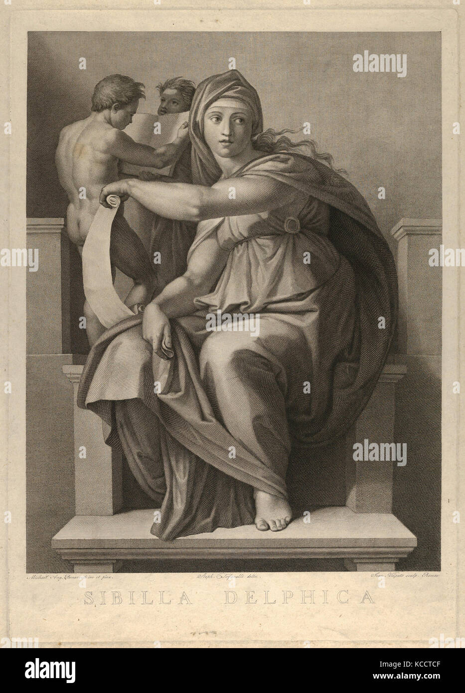 Drawings and Prints, Print, The Delphic Sibyl after the fresco by Michelangelo in the Sistine Chapel, Artist Stock Photo