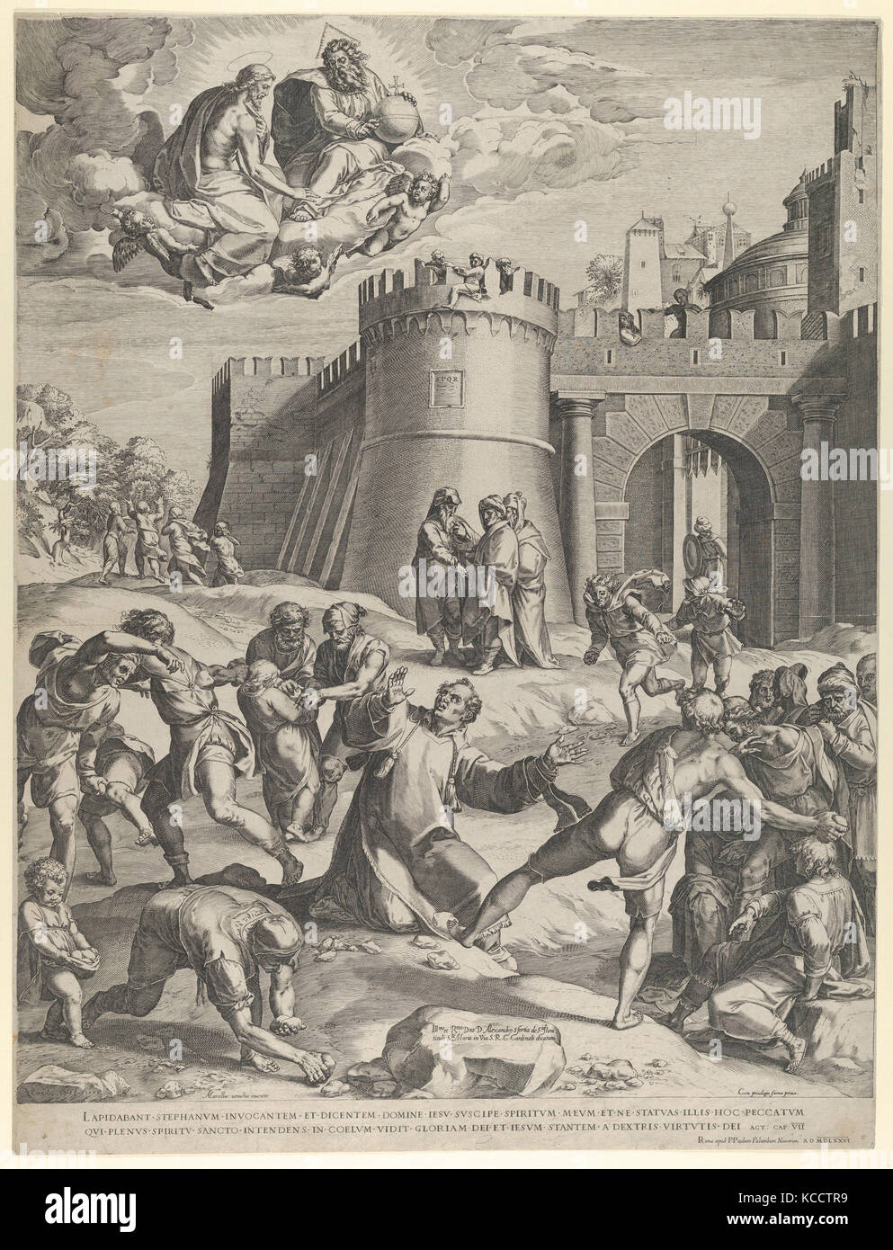 The Martyrdom of St Stephen, 1576, Engraving, Prints, Cornelis Cort (Netherlandish, Hoorn ca. 1533–1578 Rome), After Marcello Stock Photo