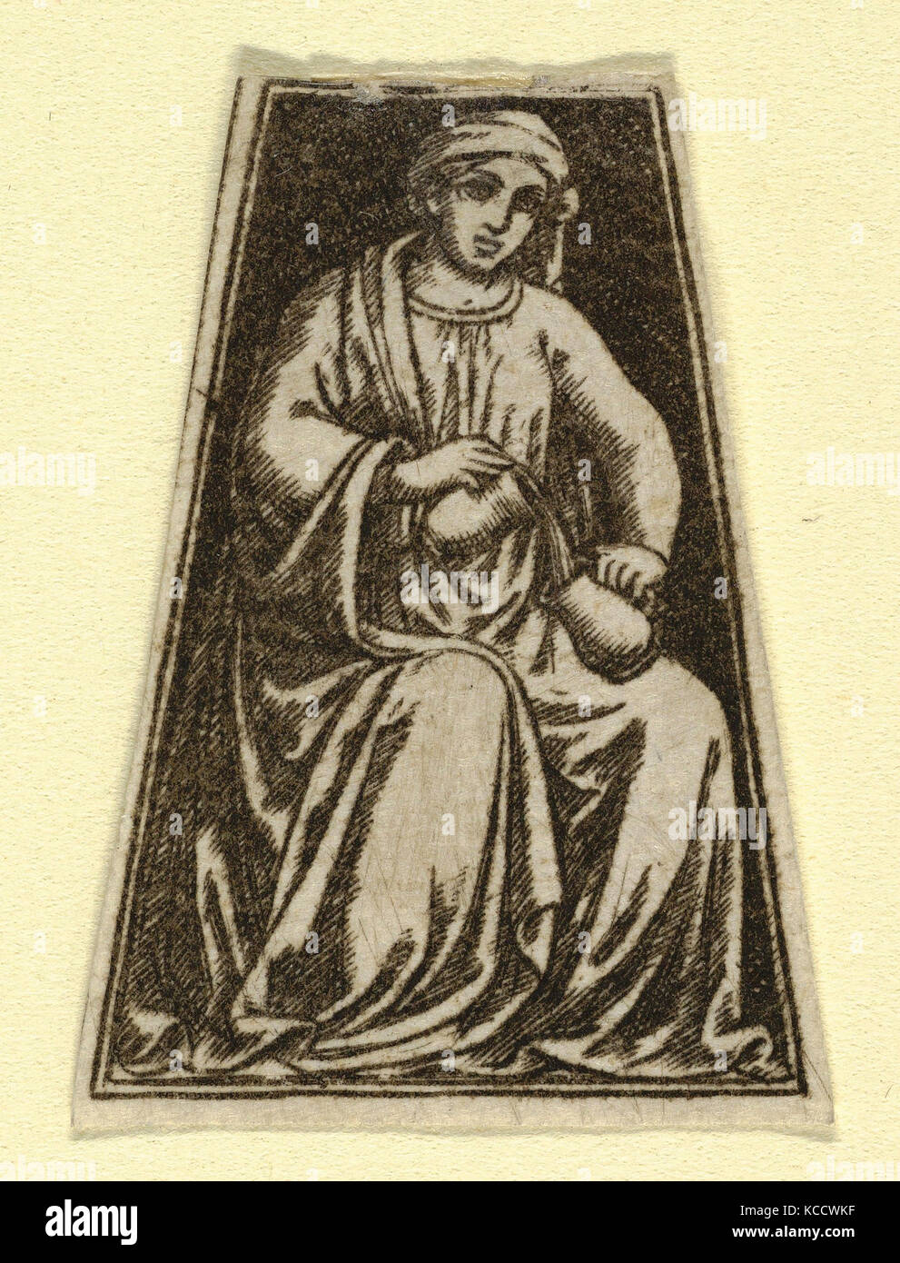 Drawings and Prints, Print, The cardinal virtue of Temperance represented by a seated woman pouring wine(?) from one jug Stock Photo