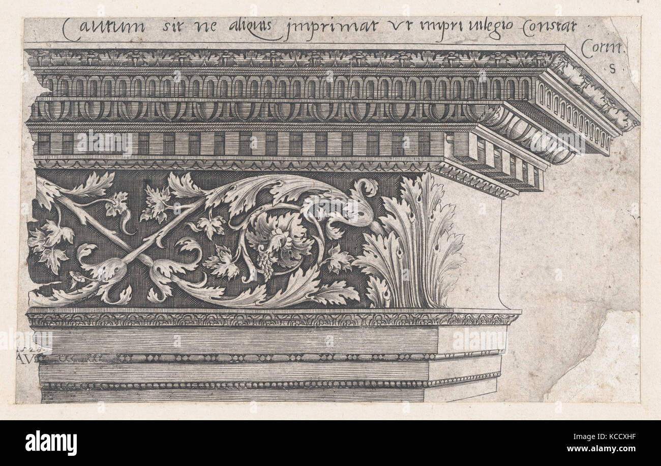 Speculum Romanae Magnificentiae Corinthian Entablature, Agostino Veneziano, 1528 Stock Photo