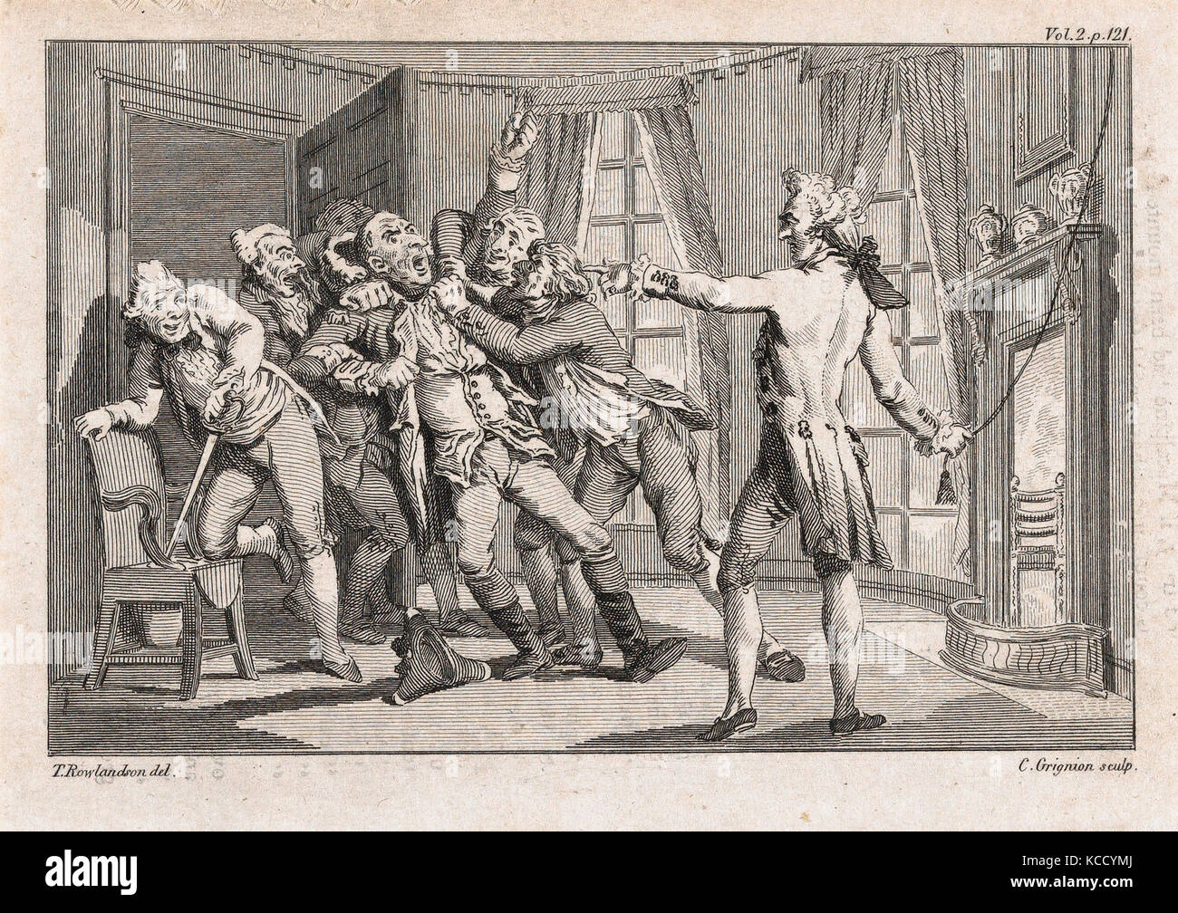 Drawings and Prints, Lord Oxmington Repelling Lismahago's Challenge to Single Combat, an illustration from Tobias Smollett Stock Photo