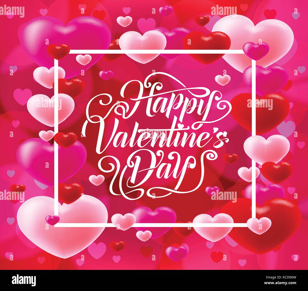 Happy Valentines Day With Flying Red And Pink Hearts In Background ...
