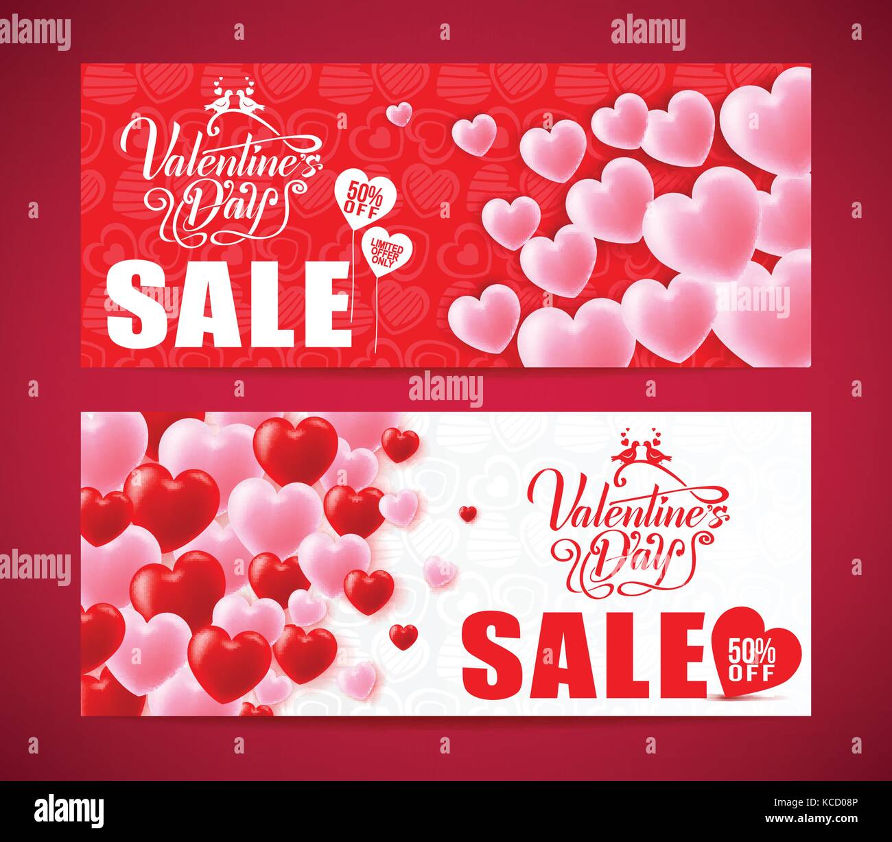 Lovely Banners Of Valentines Day Sale With Red And Pink Hearts Stock ...