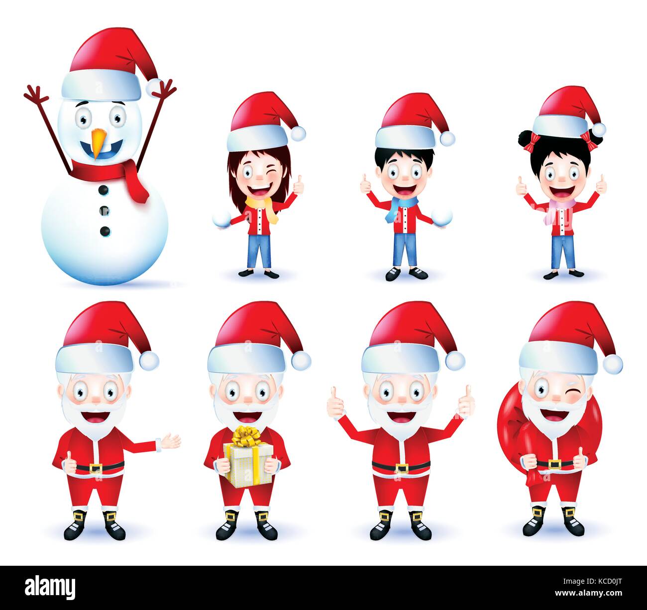 Christmas Animated Characters Vector Pack on Isolated Background Stock Vector