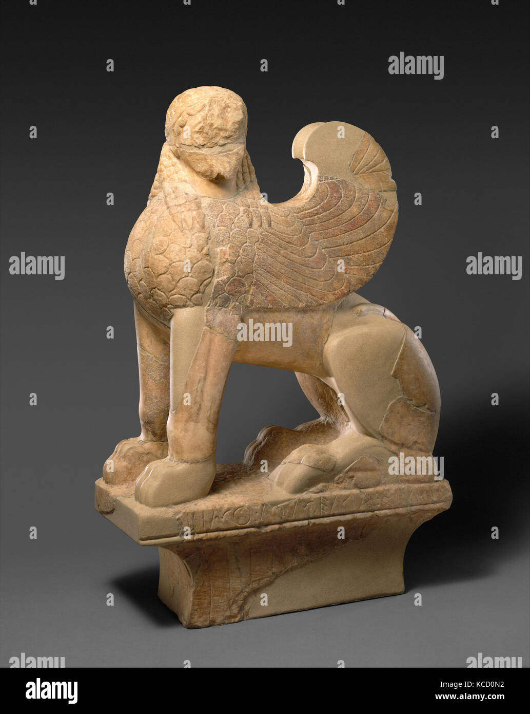 Marble sphinx on a cavetto capital, ca. 580–575 B.C Stock Photo