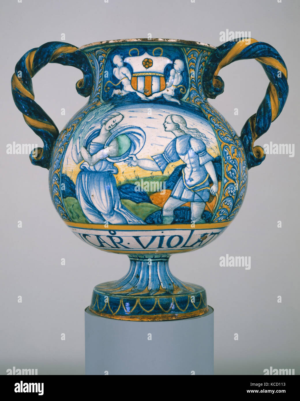 Apothecary Vase (vaso da farmacia), ca. 1515, Italian, Castelli, Maiolica (tin-glazed earthenware), H. 11 7/8 in. (30.2 cm Stock Photo