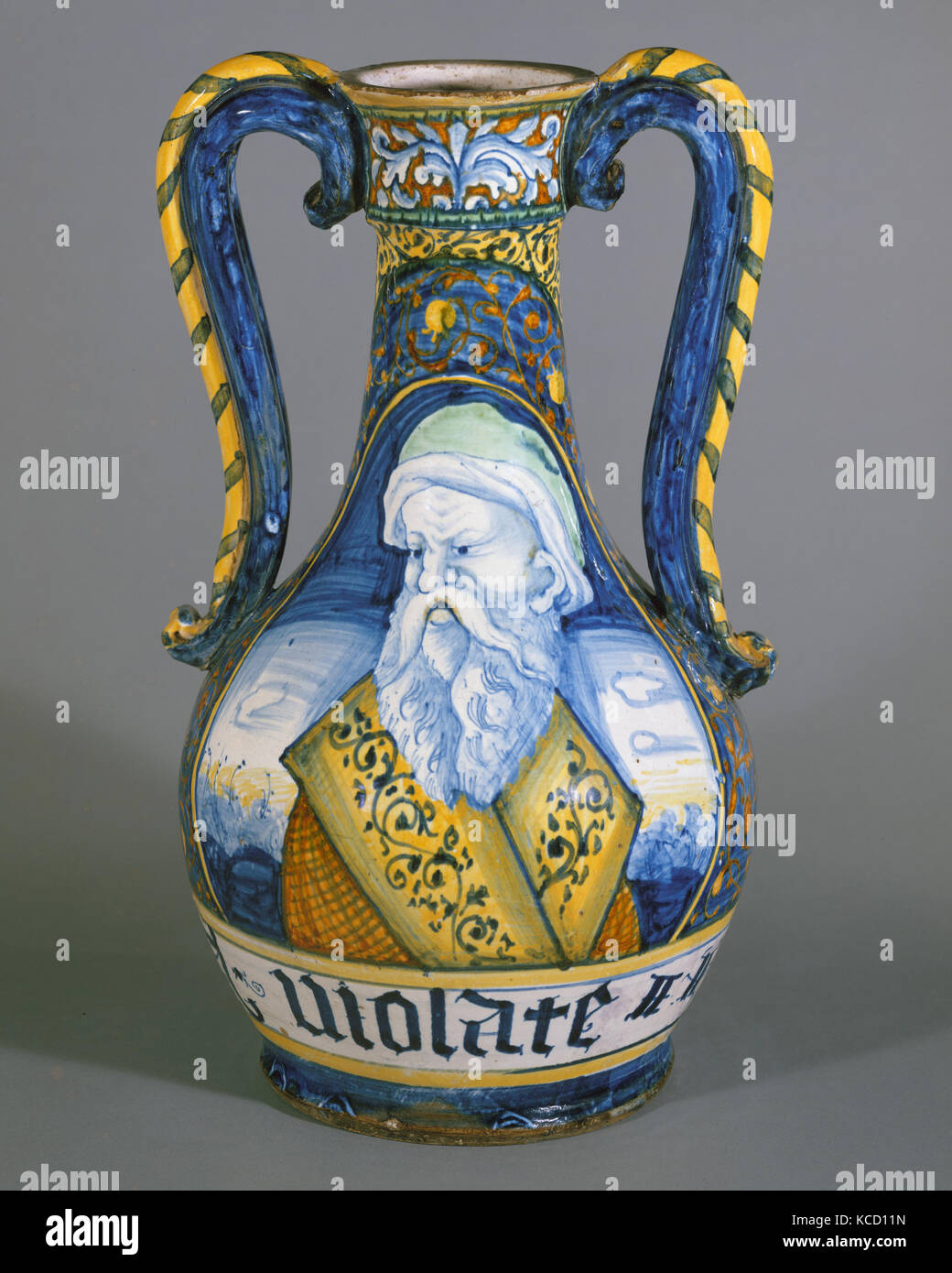 Apothecary vase (vaso da farmacia), ca. 1520–30, Italian, Castelli, Maiolica (tin-glazed earthenware), Height: 14 11/16 in. (37 Stock Photo