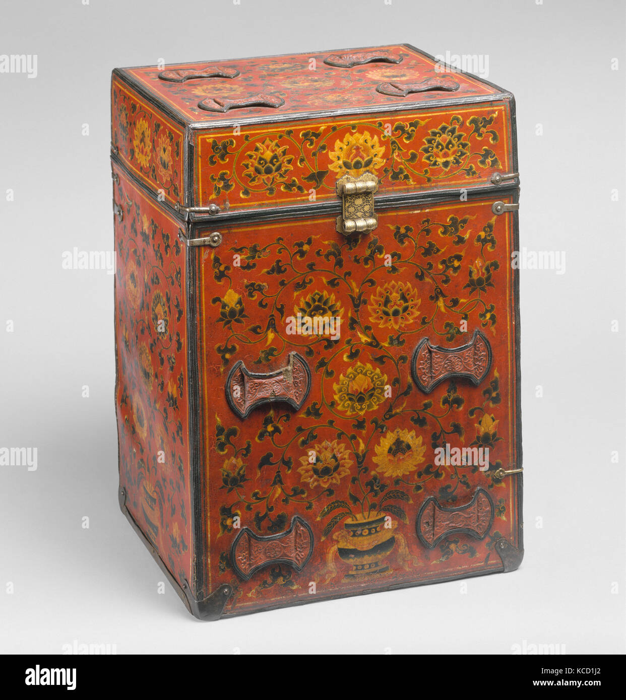 Traveling Box, Ming dynasty (1368–1644), early 15th century, China, Leather, wood, iron, gold, and pigment, H. 21 in. (53.3 cm Stock Photo