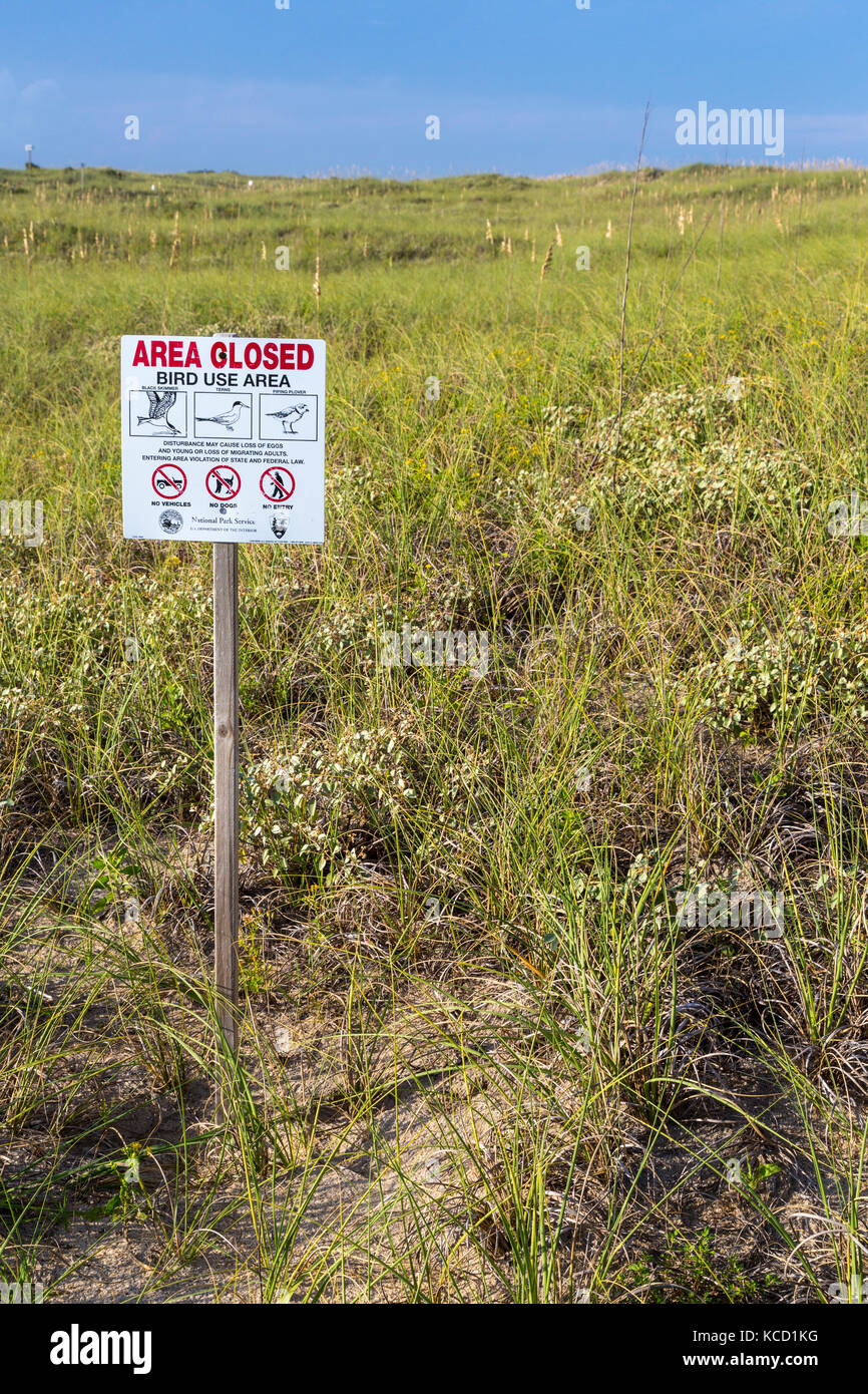 Avon, Outer Banks, North Carolina, USA.  Bird Sanctuary Sign, Cape Hatteras National Seashore. Stock Photo