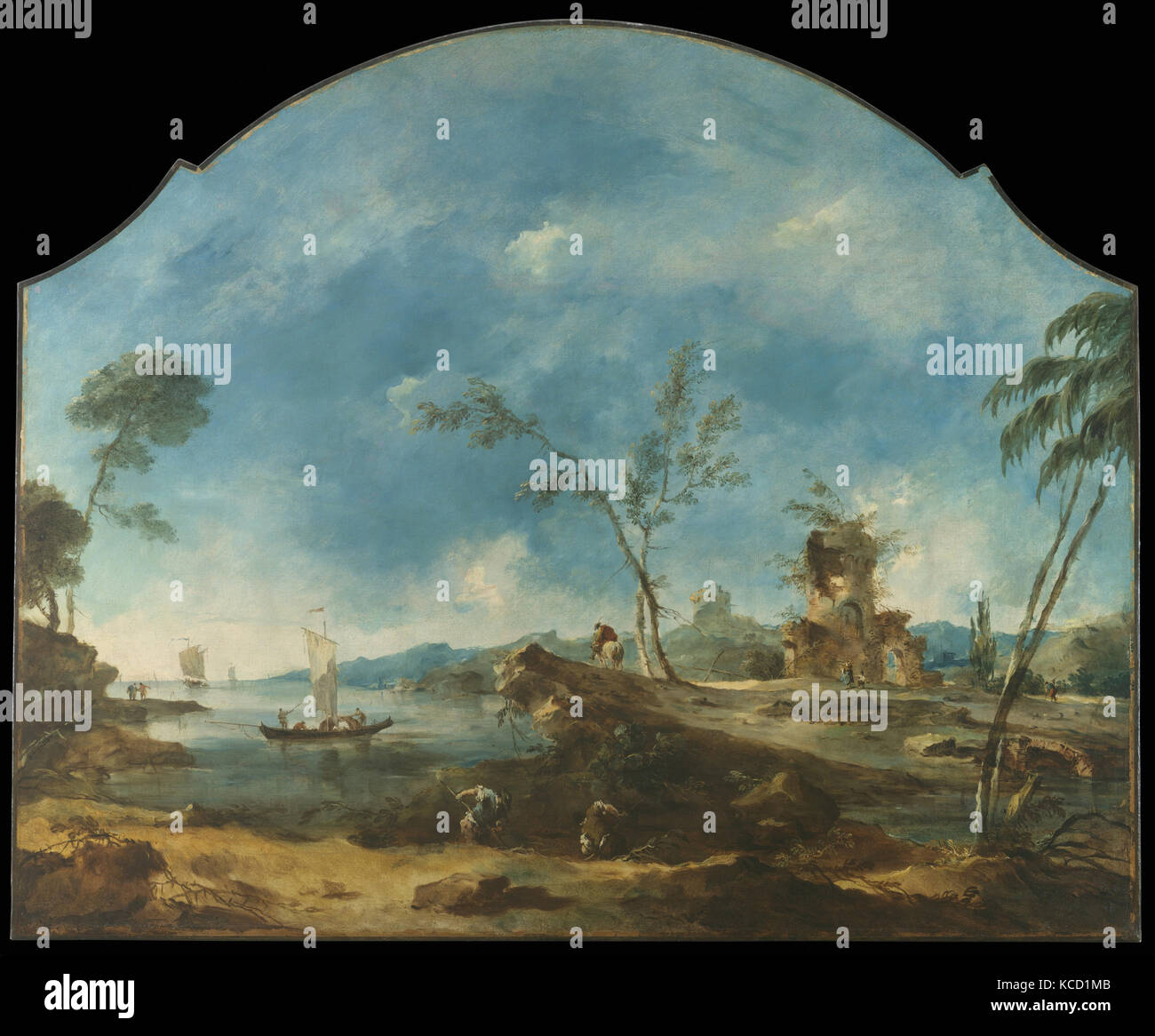 Fantastic Landscape, ca. 1765, Oil on canvas, Irregular, 61 1/4 x 74 1/2 in. (155.6 x 189.2 cm), Paintings, Francesco Guardi Stock Photo