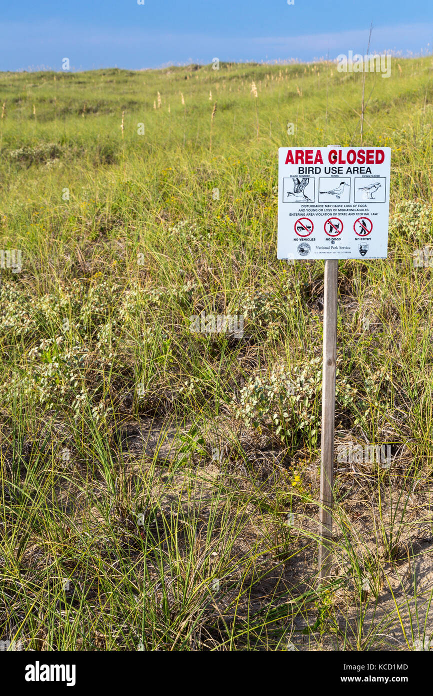 Avon, Outer Banks, North Carolina, USA.  Bird Sanctuary Sign, Cape Hatteras National Seashore. Stock Photo