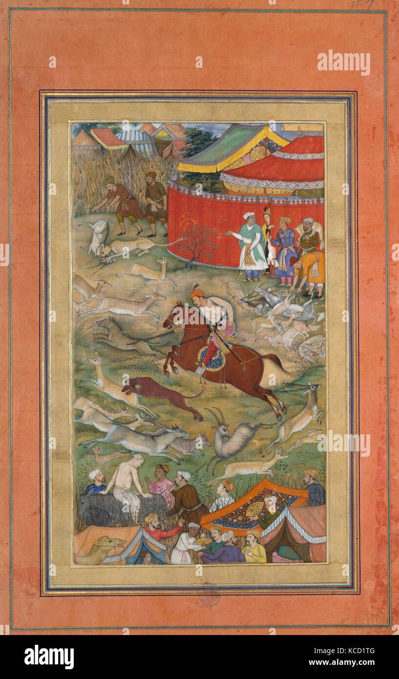 'Hamid Bhakari Punished by Akbar', Folio from an Akbarnama, Painting attributed to Manohar, ca. 1604 Stock Photo