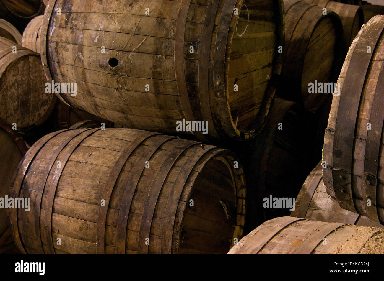 several wooden barrels closeup Stock Photo