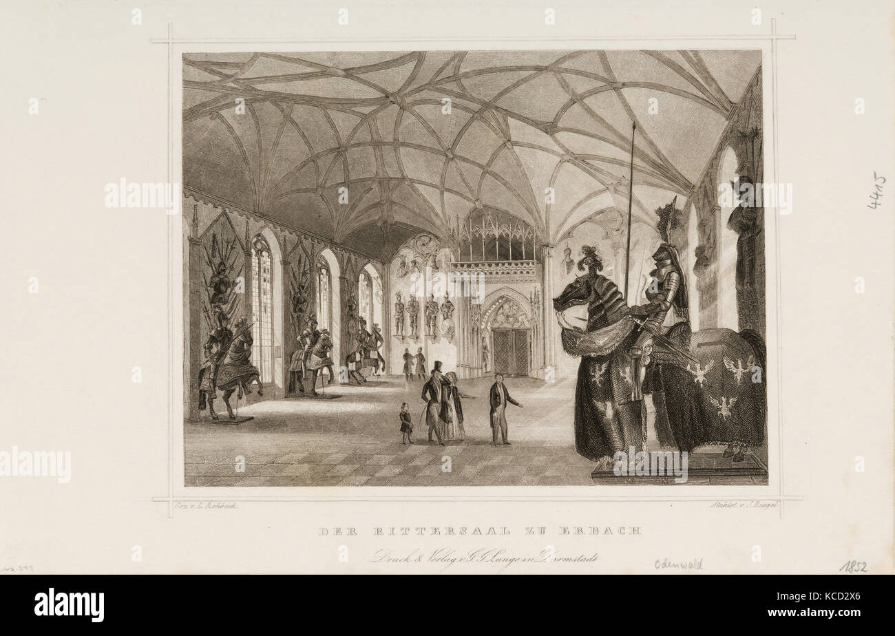 Print of  Der Rittersaal zu Erbach (Interior of Gothic Revival armory of Erbach Castle), ca. 1850 Stock Photo