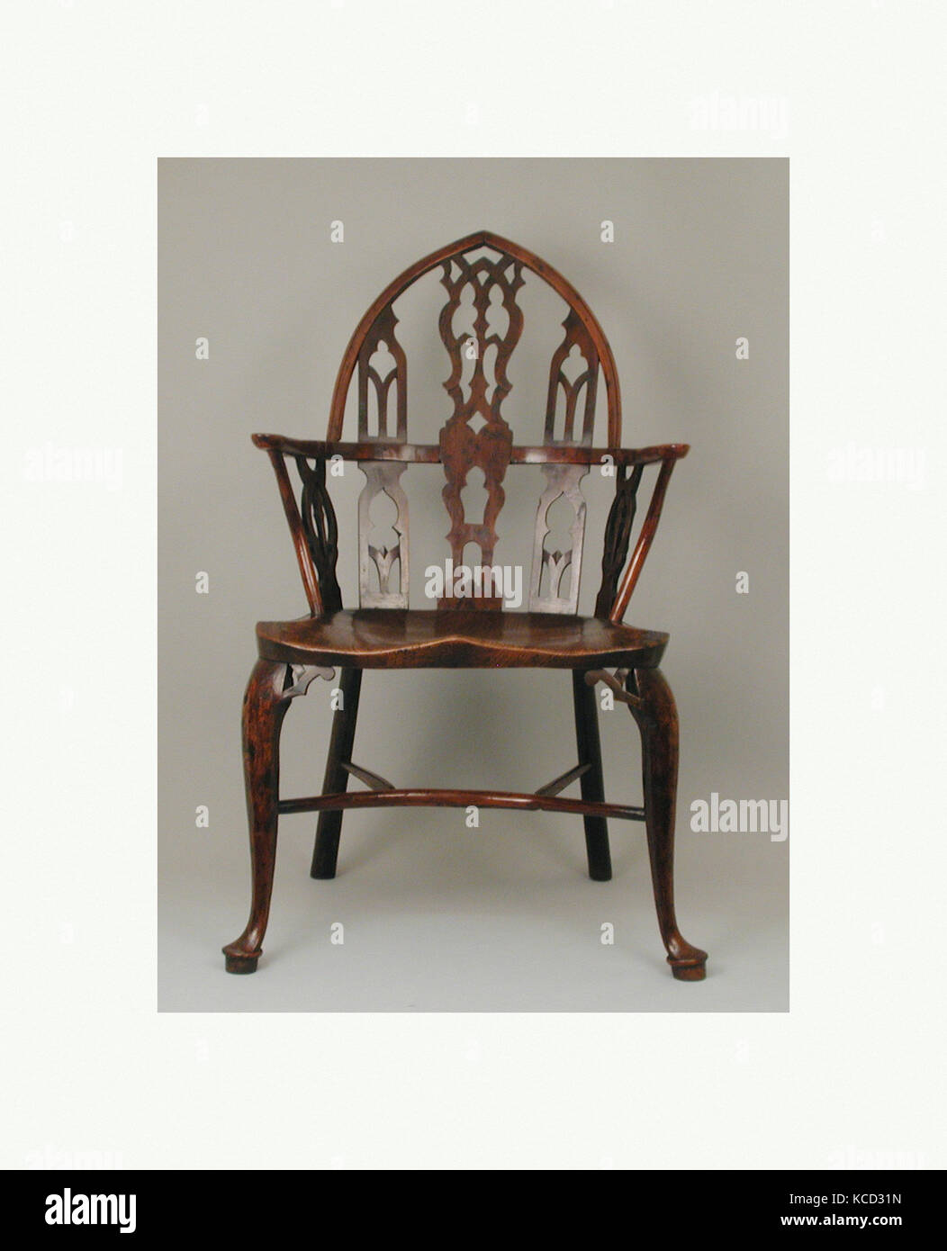 Gothic Windsor armchair (one of a pair), ca. 1760s, British, Thames Valley, Elm, ash, maple(?), Overall (confirmed): 41 3/4 × 23 Stock Photo