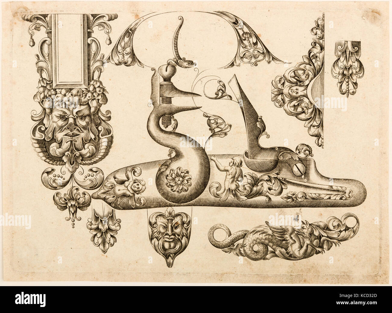 Plate Two from Plusieurs Models des plus nouuelles manieres qui sont en usage en l'Art de Arquebuzerie, ca. 1660 Stock Photo