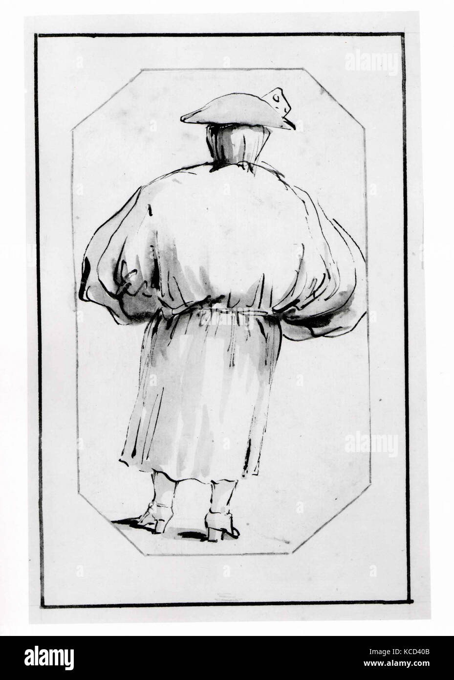 Caricature of a Person in a Voluminous Gown, Seen from Behind, Giovanni Battista Tiepolo, 1760 Stock Photo