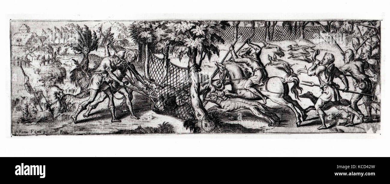 Wolf hunt, Étienne Delaune, second half 16th century Stock Photo
