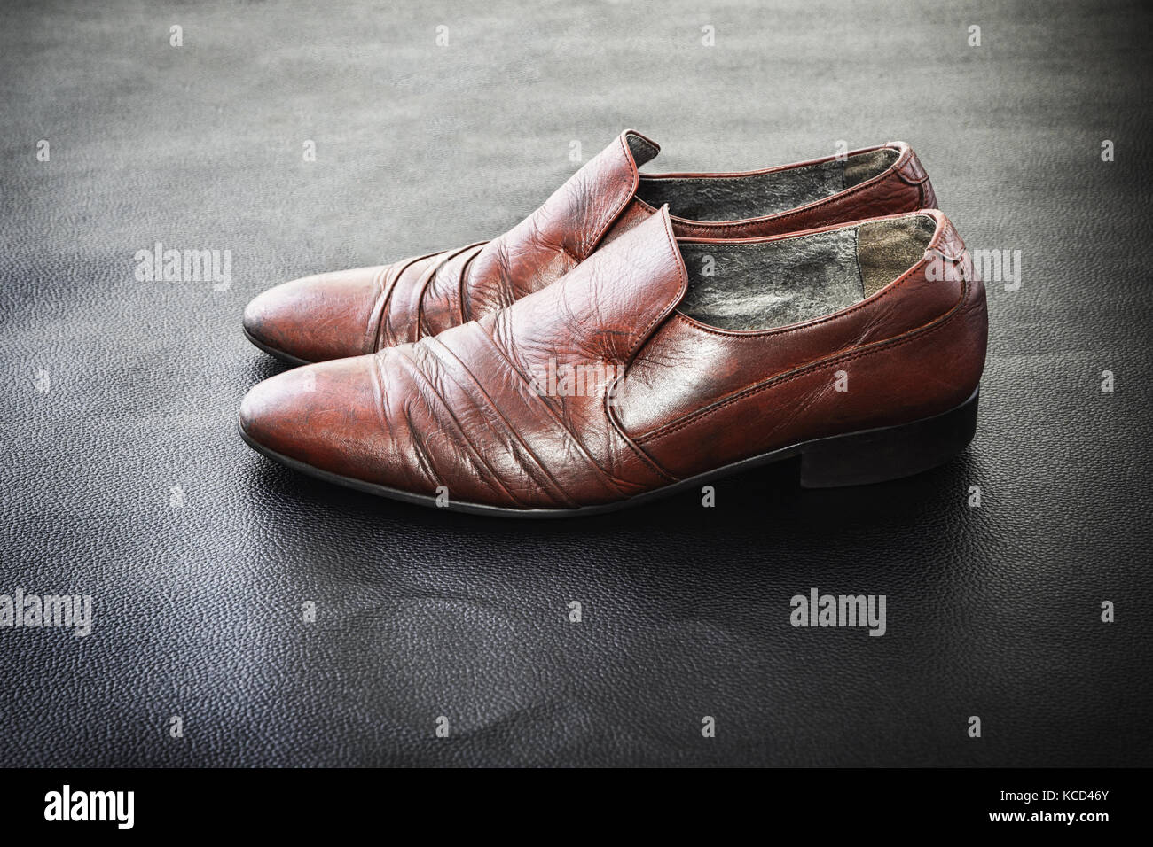 Second hand Fashionable Male Classic Leather Shoes Stock Photo