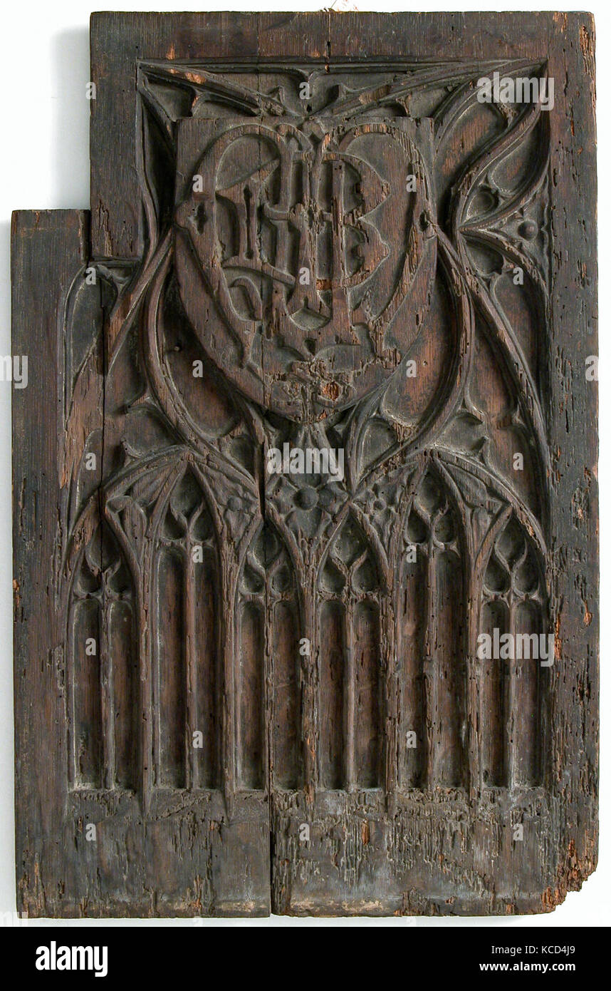 Panel, 15th century, Swiss, Wood (oak), Overall: 19 1/8 x 12 3/8 x 1 in. (48.6 x 31.4 x 2.6 cm), Woodwork-Furniture Stock Photo