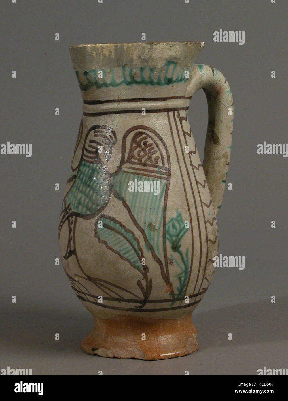 Jug with Eagle, early 1400s, Made in probably Orvieto, Umbria, Italy, Italian, Glazed earthenware, Overall: 8 13/16 x 5 3/4 x 4 Stock Photo