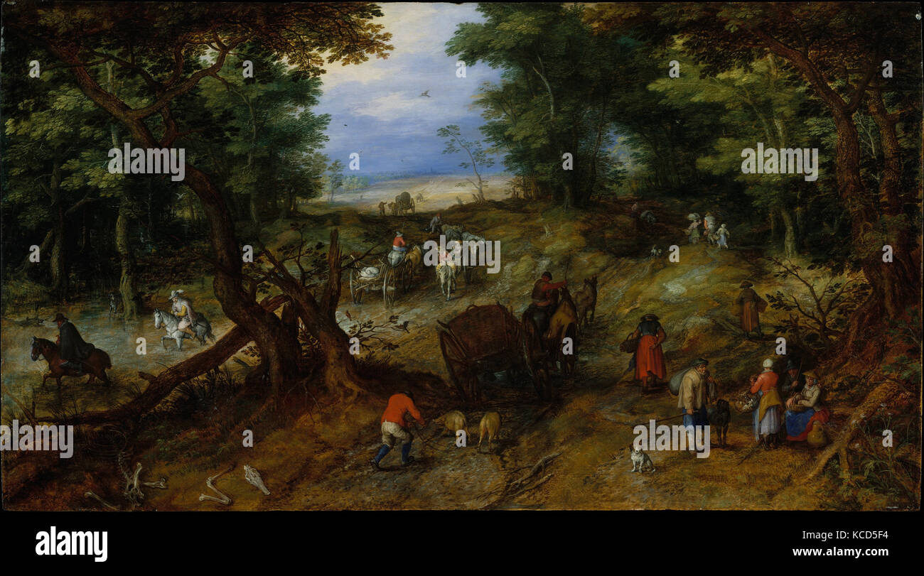 A Woodland Road with Travelers, Jan Brueghel the Elder, 1607 Stock Photo
