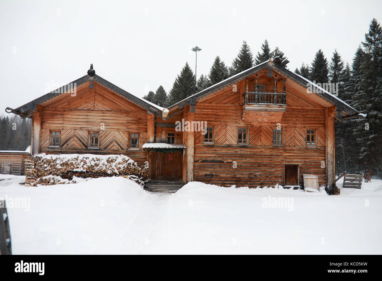 retro wooden house in the forest in russian north Stock Photo - Alamy