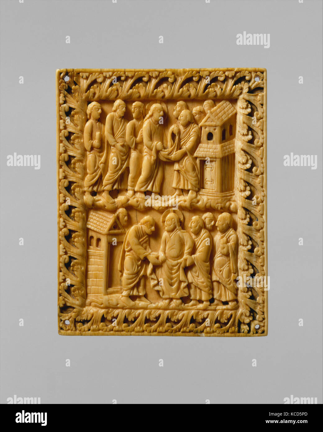 Two Scenes of Christ and the Apostles, ca. 850–900, Made in Reims (perhaps), France, French, Elephant ivory with traces of Stock Photo
