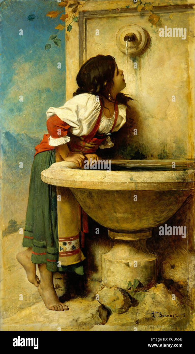 Roman Girl at a Fountain, 1875, Oil on canvas, 67 x 39 1/2 in. (170.2 x 100.3 cm), Paintings, Léon Bonnat (French, Bayonne 1833 Stock Photo