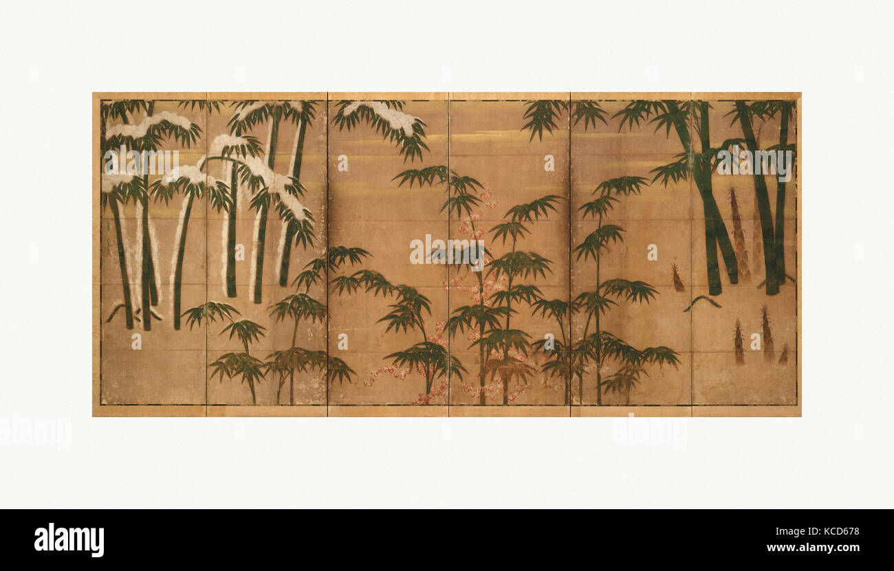 四季竹図屏風, Bamboo in the Four Seasons, Attributed to Tosa