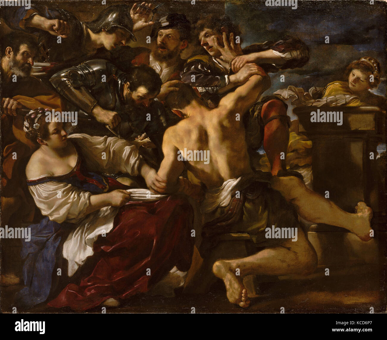 Samson Captured by the Philistines, 1619, Oil on canvas, 75 1/4 x 93 1/4 in. (191.1 x 236.9 cm), Paintings, Guercino (Giovanni Stock Photo