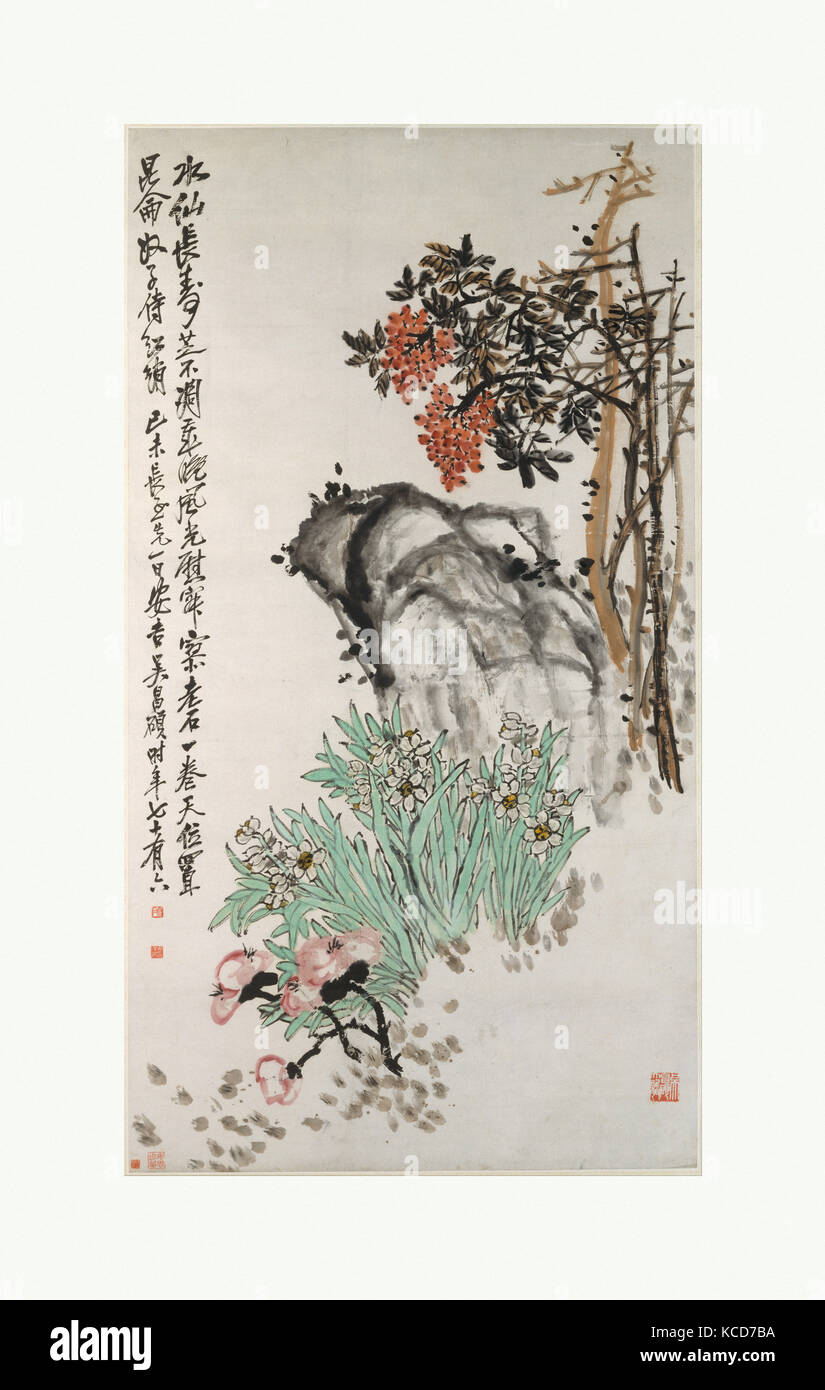 近代  吳昌碩  仙芝天竹圖  軸, Spring Offerings, Wu Changshuo, dated 1919 Stock Photo