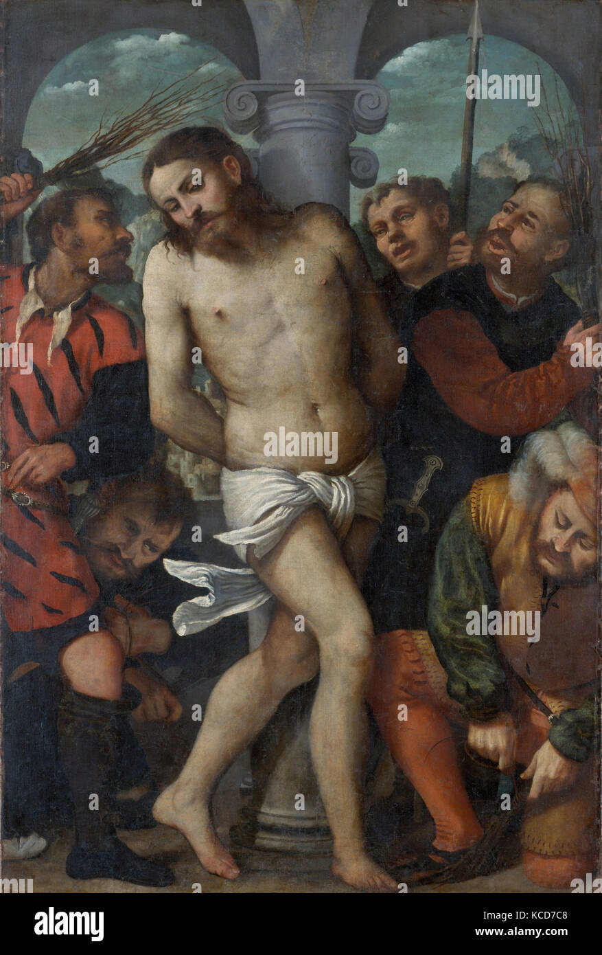 The Flagellation; (reverse) The Madonna of Mercy, Girolamo Romanino, ca. 1540 Stock Photo