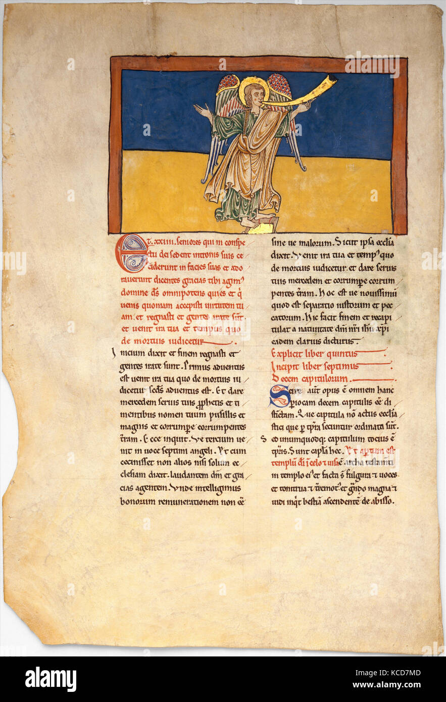 Leaf from a Beatus Manuscript: the Seventh Angel Proclaims the Reign of the Lord, ca. 1180 Stock Photo