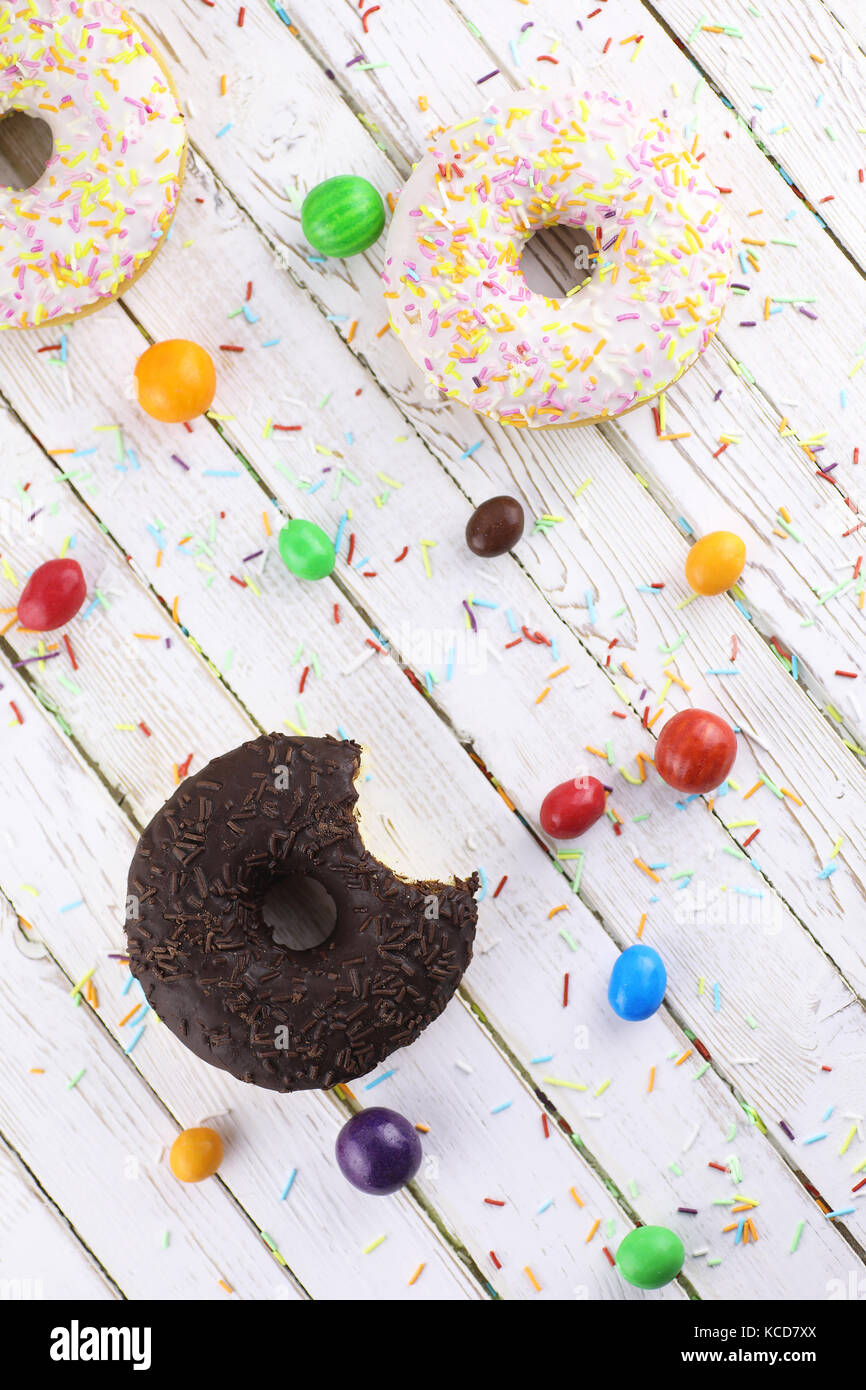 Chocolate Donut on a wooden white background Stock Photo - Alamy