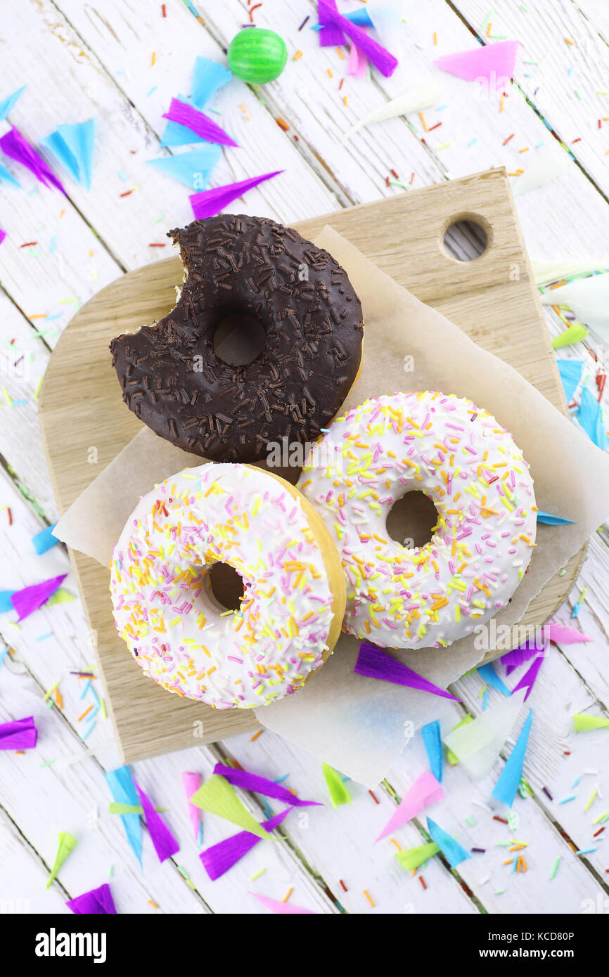 Donut on a wooden white background Stock Photo - Alamy