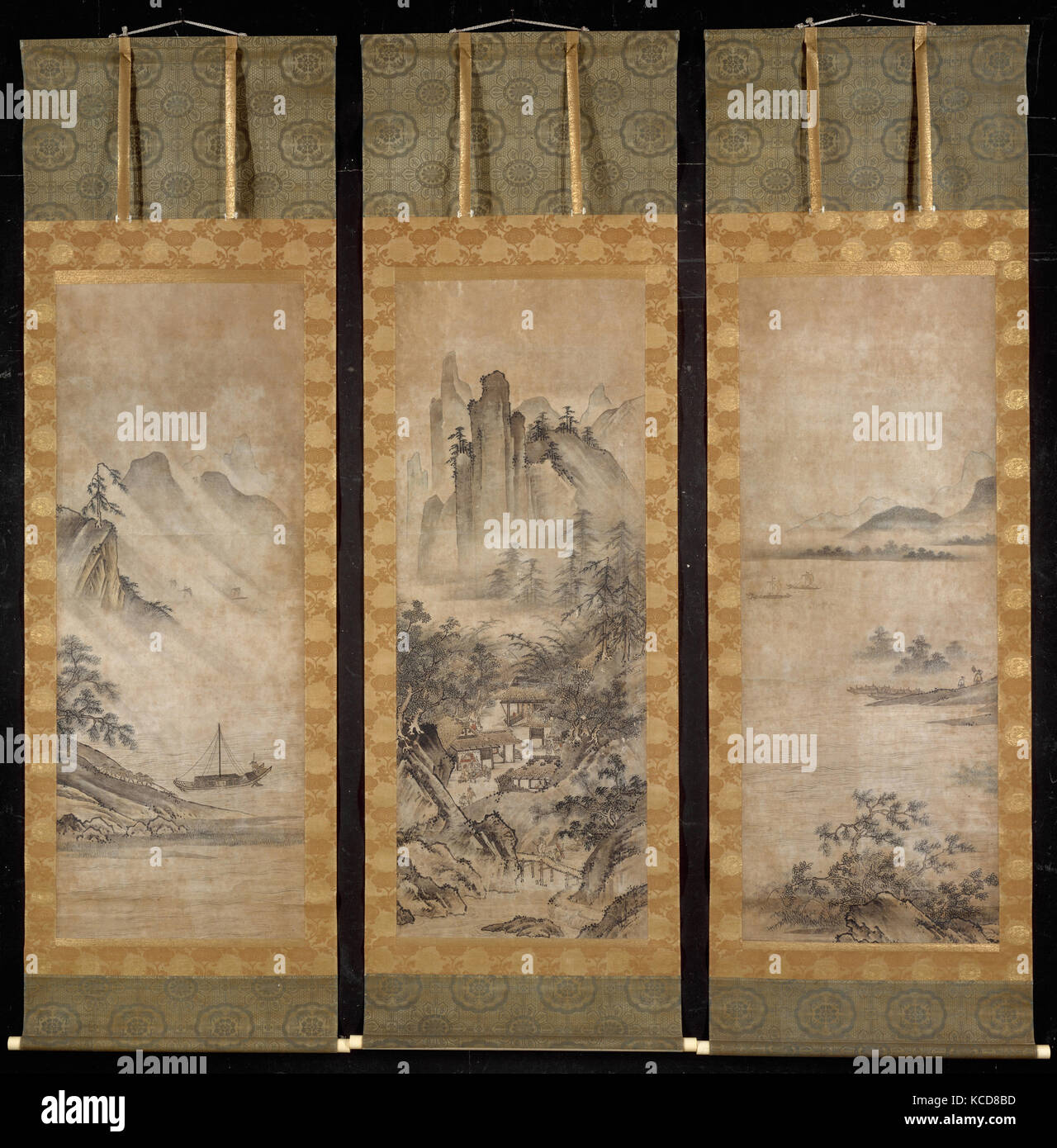 Eight Views of Xiao and Xiang, Muromachi period (1392–1573), 16th century, Japan, Hanging scroll; ink and color on paper, 60 7/8 Stock Photo